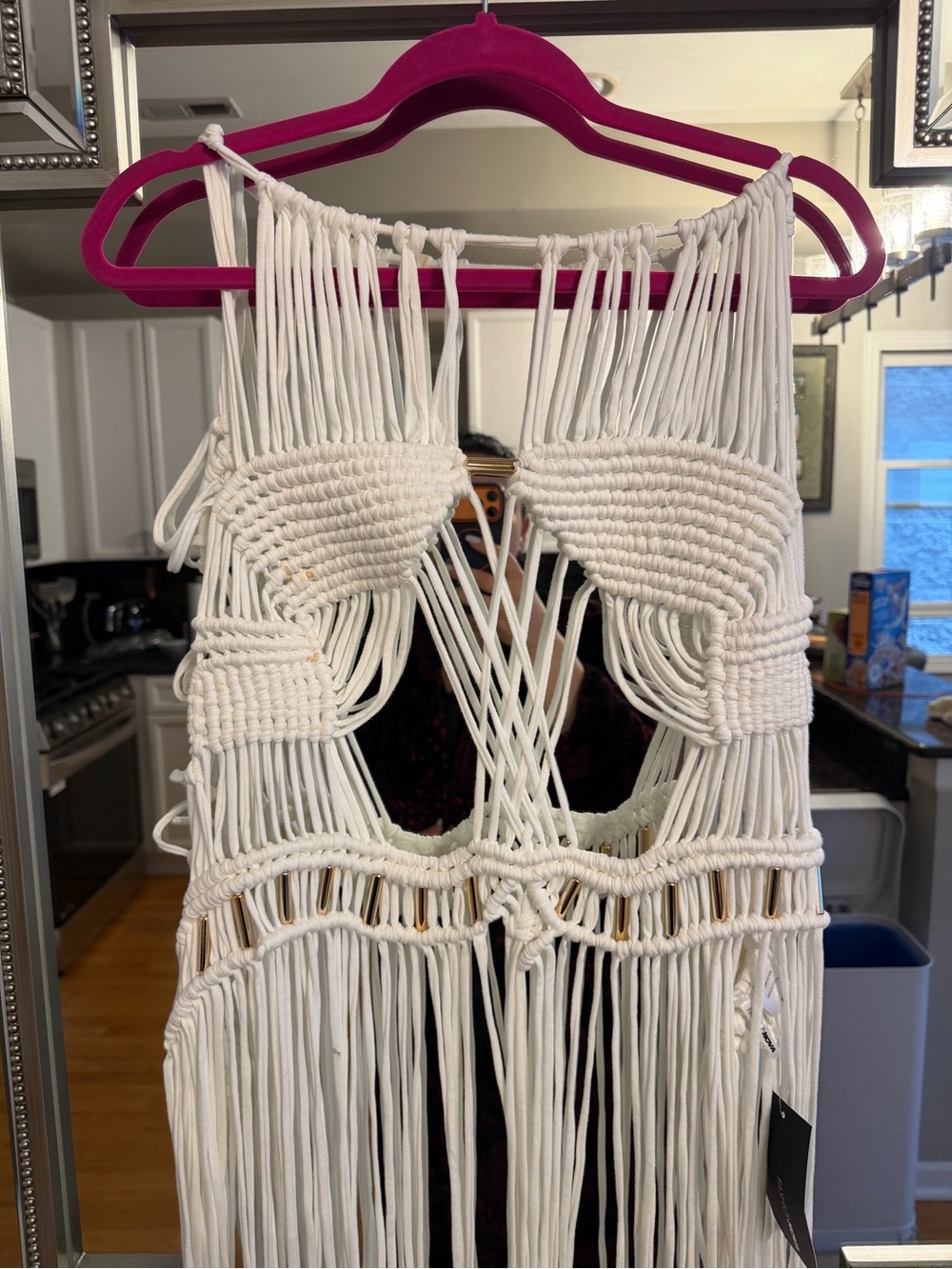 Fashion Nova White Macramé Fringe Crop Top